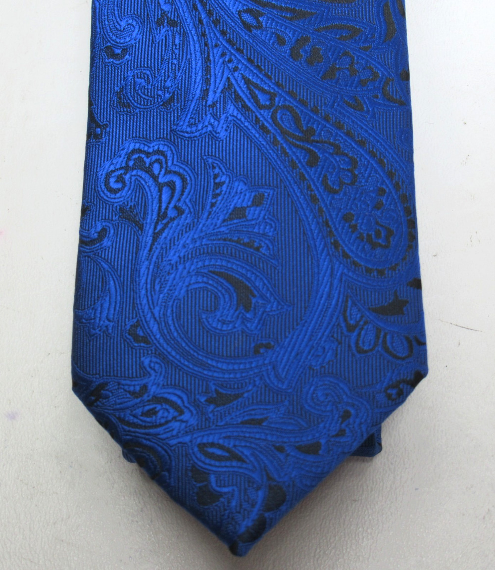 Puccini Neck Tie Mens 58 in Microfiber Royal Blue Black Paisley Classic Width